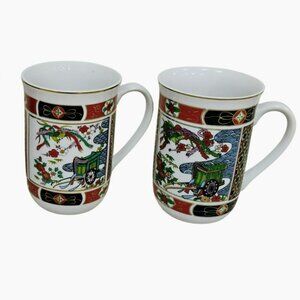 Imari Japan Dragon Porcelain Mugs, Set of 2, Tea Cup Set, Japanese Oriental Gold